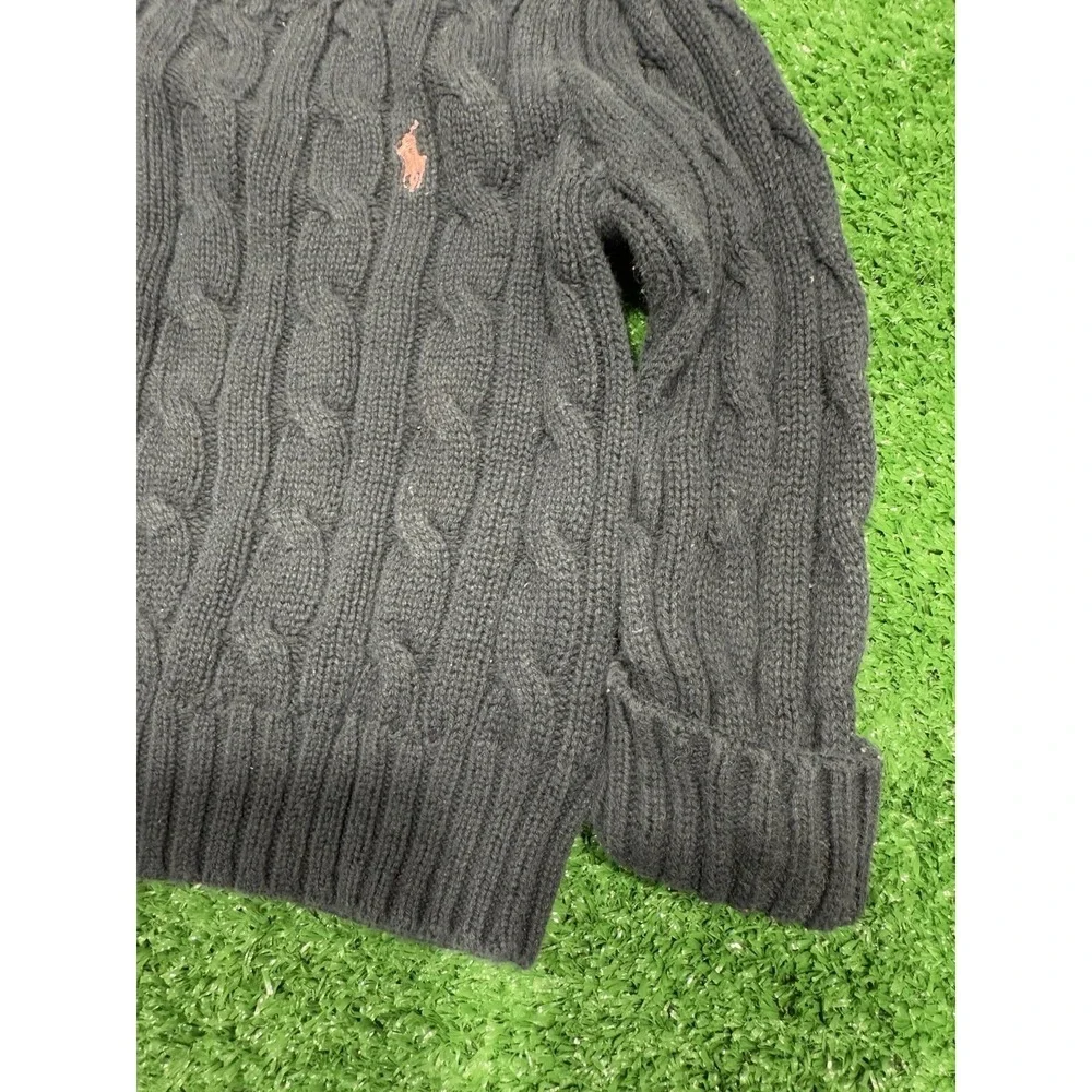 Ralph Lauren baby girl Navy Blue cable knit puff sleeve sweater 12 months cotton